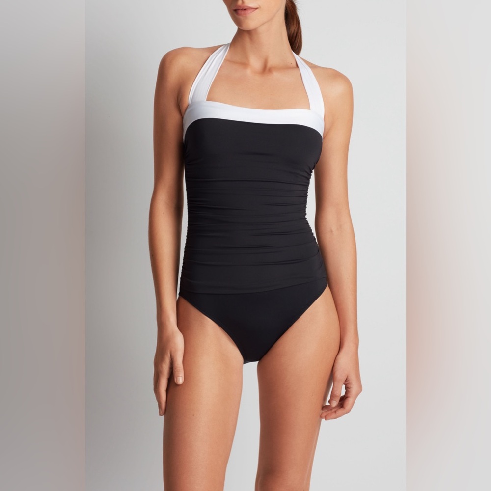 Lauren Ralph Lauren Bel Air Shirred Bandeau One-Piece Swimsuit, 12, MSRP $125